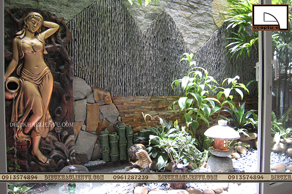 Phù điêu cô gái kết hợp tiểu cảnh